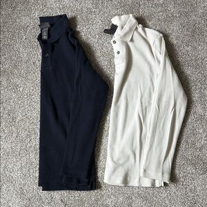 Navy and White Slim Long Sleeve Collared Waffle Shirts